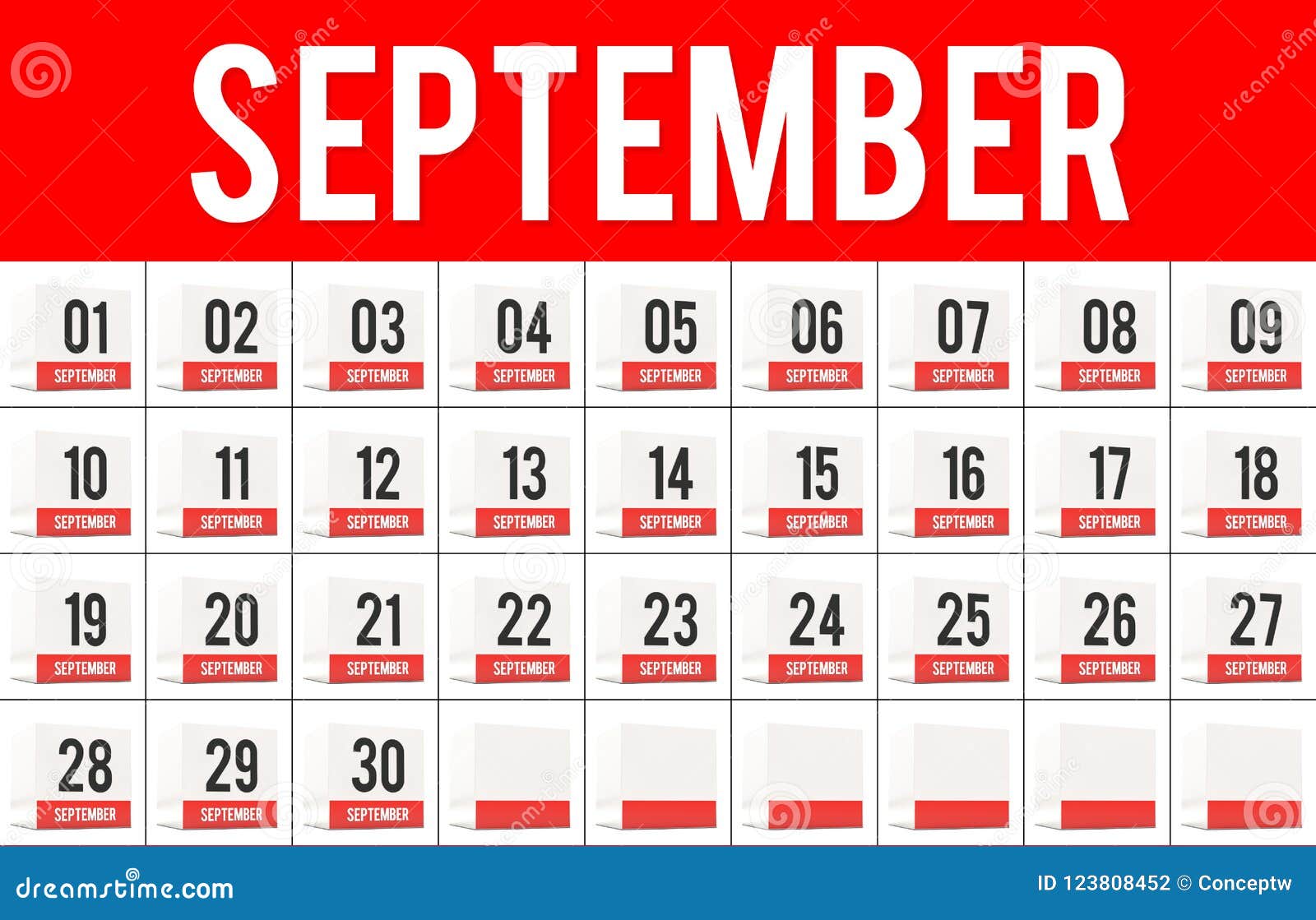 September Days on Calendar Cubes Stock Illustration Illustration of