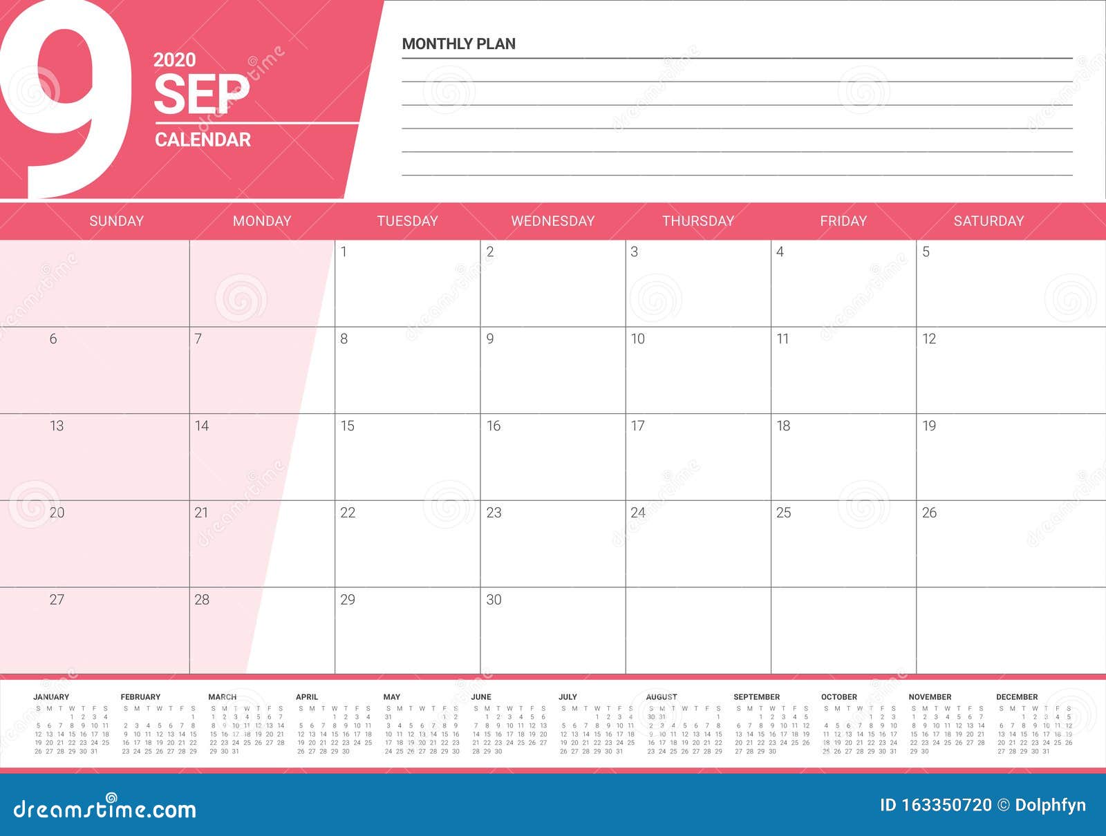 September 2020 Desk Calendar Vector Illustration Stock Vector