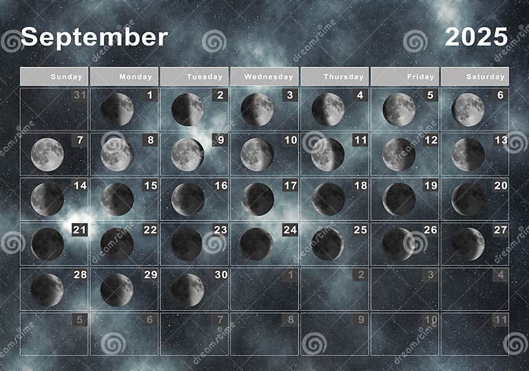 September 2025 Lunar Calendar, Moon Cycles Stock Illustration Illustration of galaxy, moon
