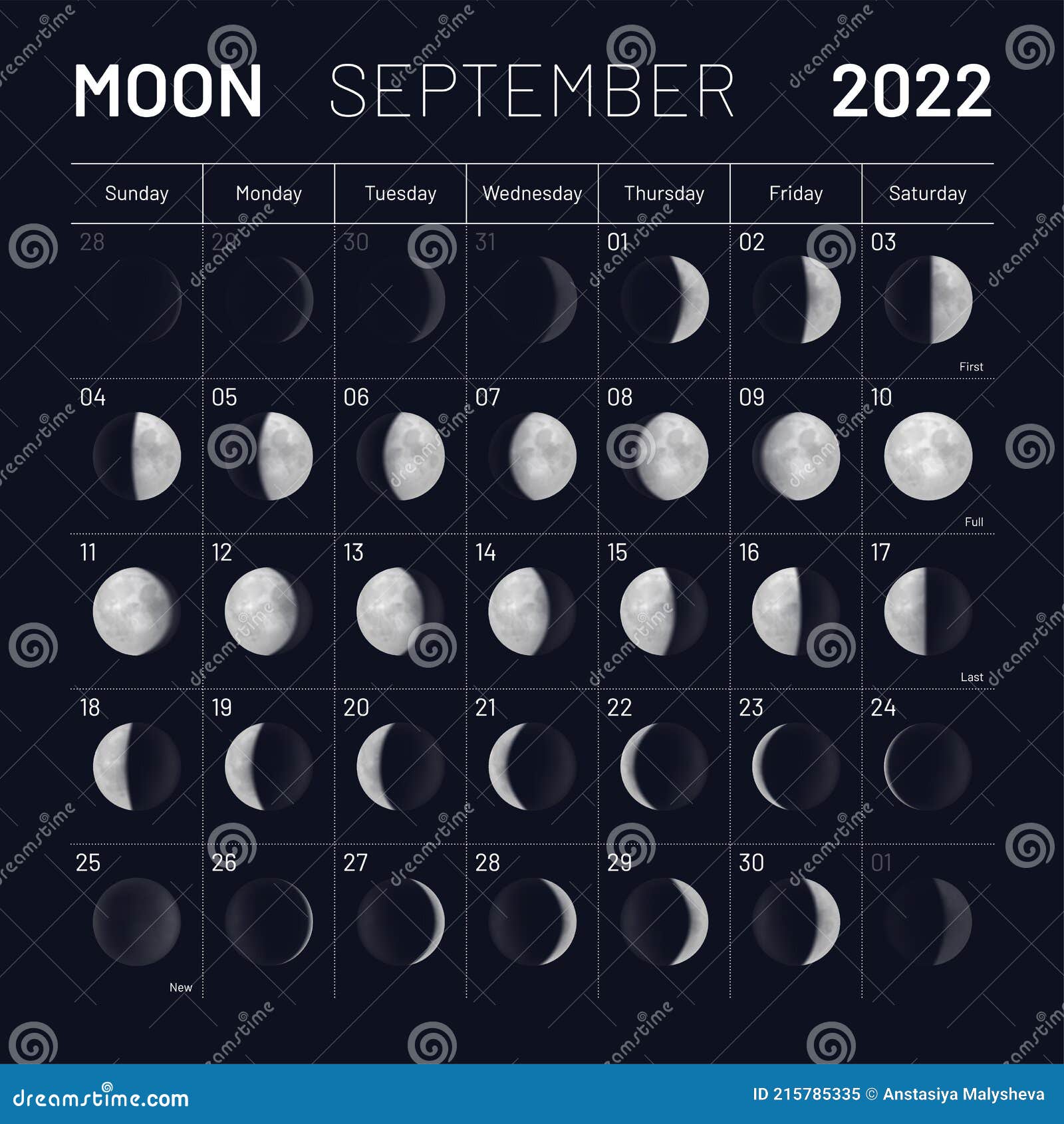Moon Calendar September 2022 September Moon Calendar 2022 Y Dark Sky Backdrop Stock Vector -  Illustration Of Vector, Astronomy: 215785335