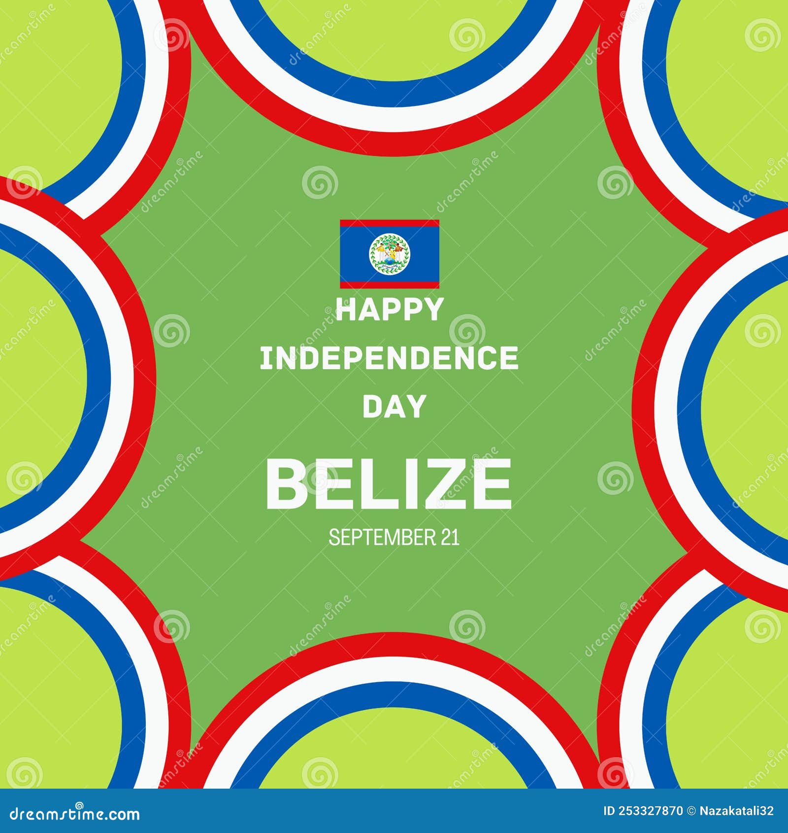 September 21st Happy Independence Day of Belize Poster. Flag and Bold