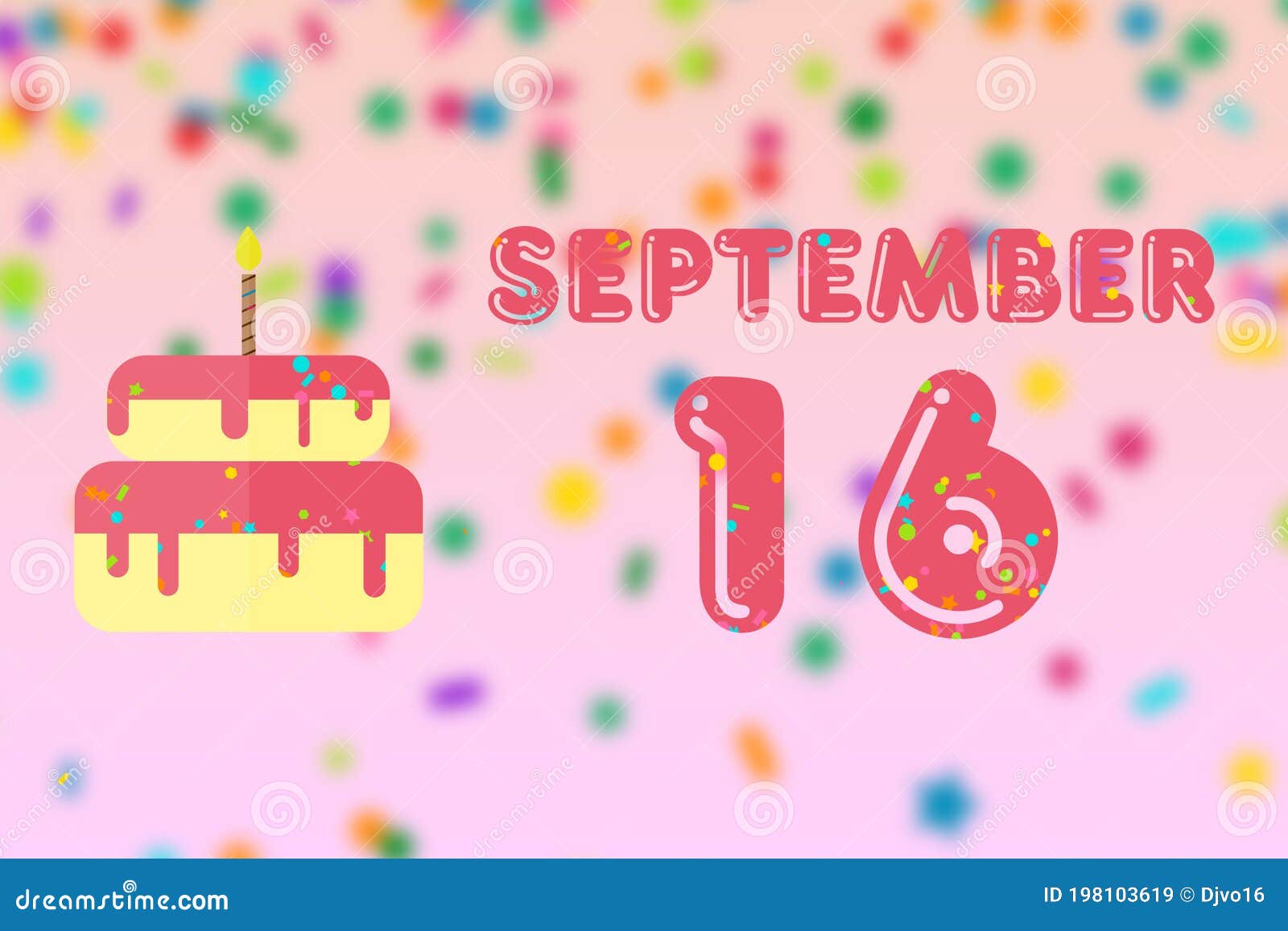 September 16th. Day 16 of Month,Birthday Greeting Card with Date of