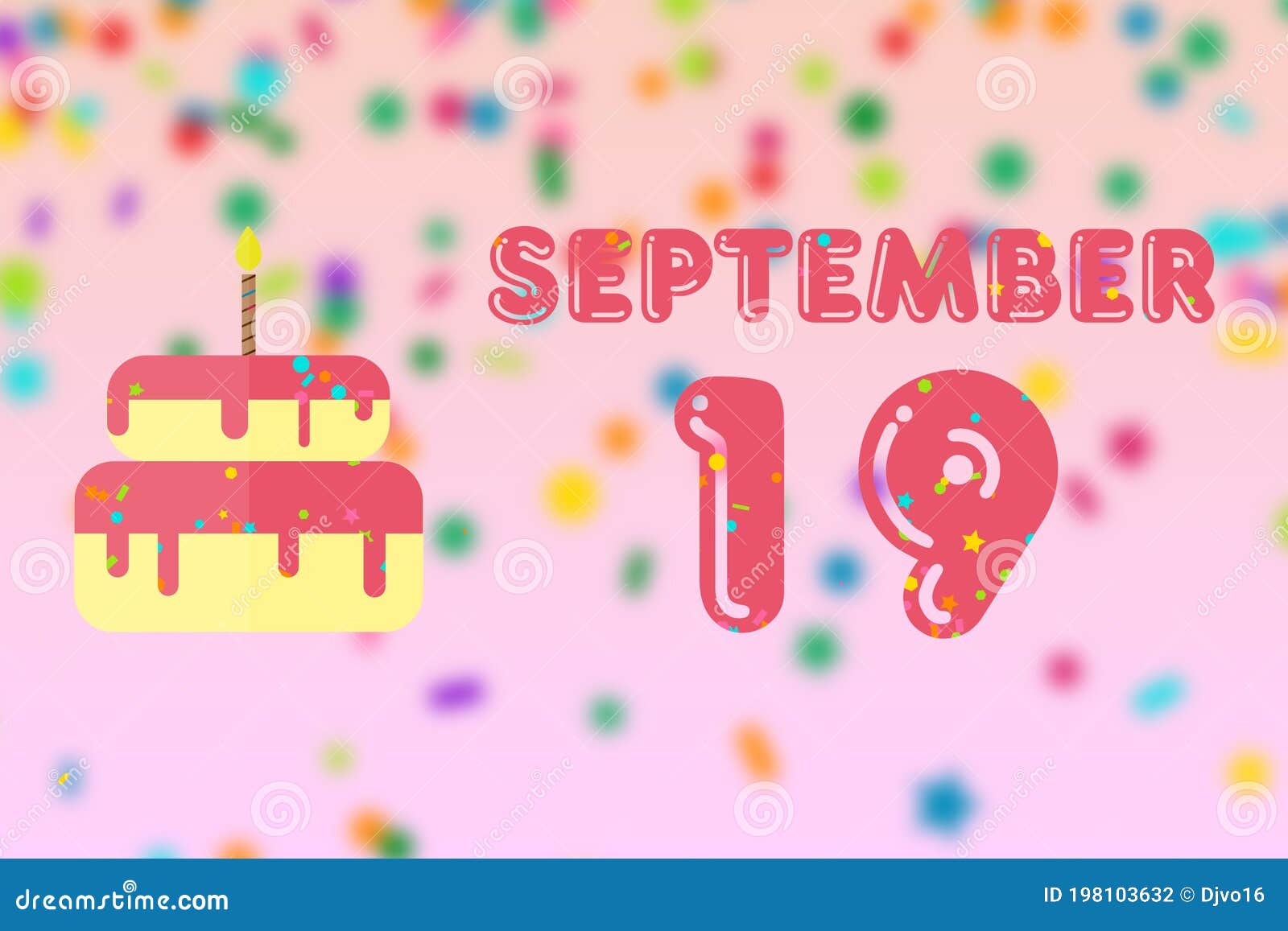 September 19th. Day 19 of Month,Birthday Greeting Card with Date of