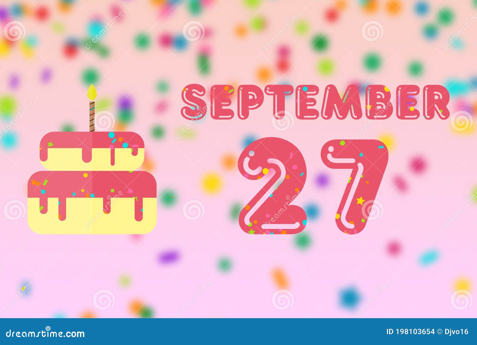 September 27th. Day 27 of Month,Birthday Greeting Card with Date of