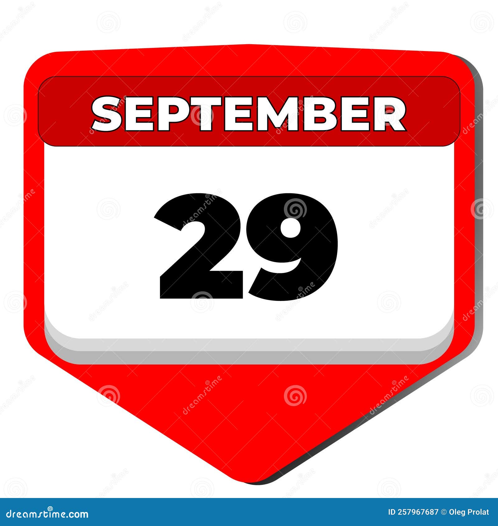 29 September Vector Icon Calendar Day. 29 Date of September. Twenty