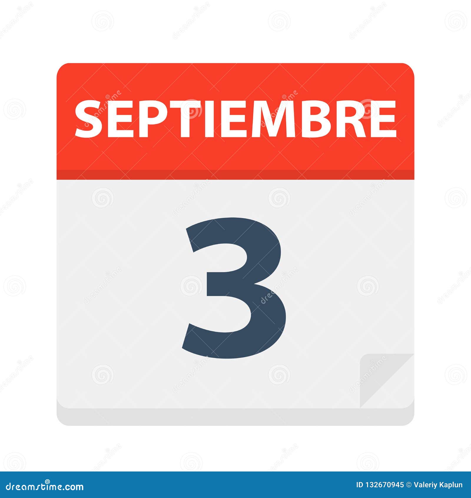 septiembre 3 - calendar icon - september 3.   of spanish calendar leaf