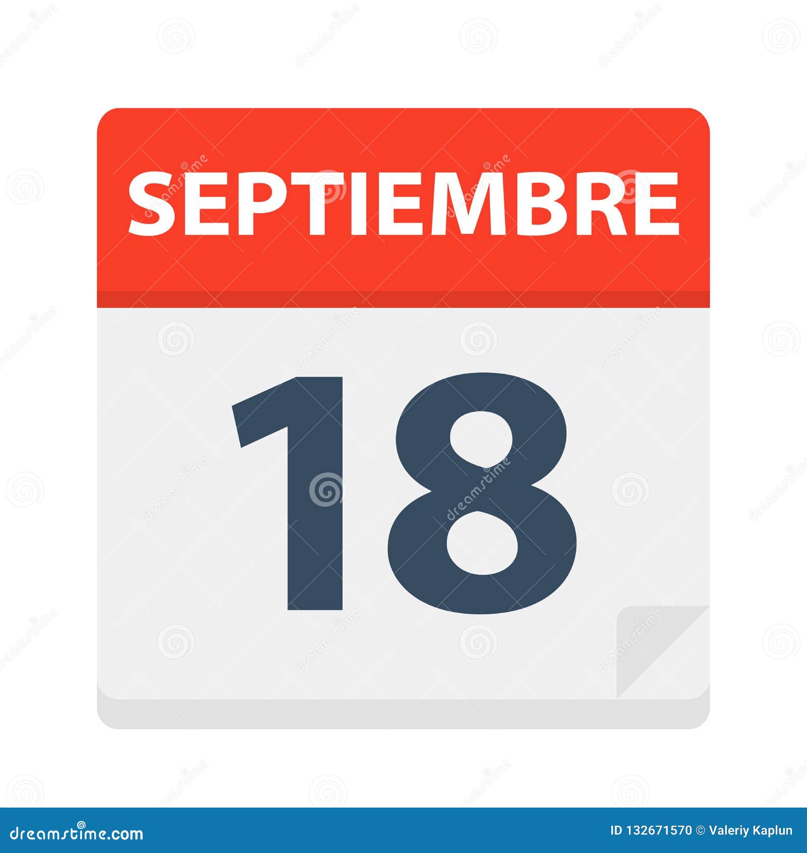 septiembre 18 - calendar icon - september 18.   of spanish calendar leaf