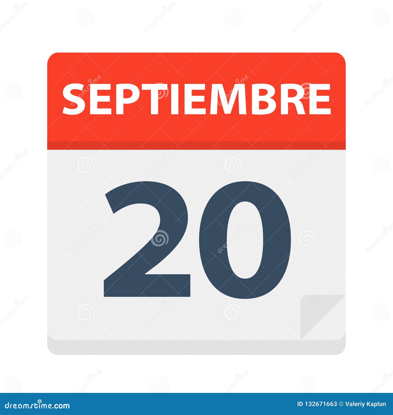 septiembre 20 - calendar icon - september 20.   of spanish calendar leaf