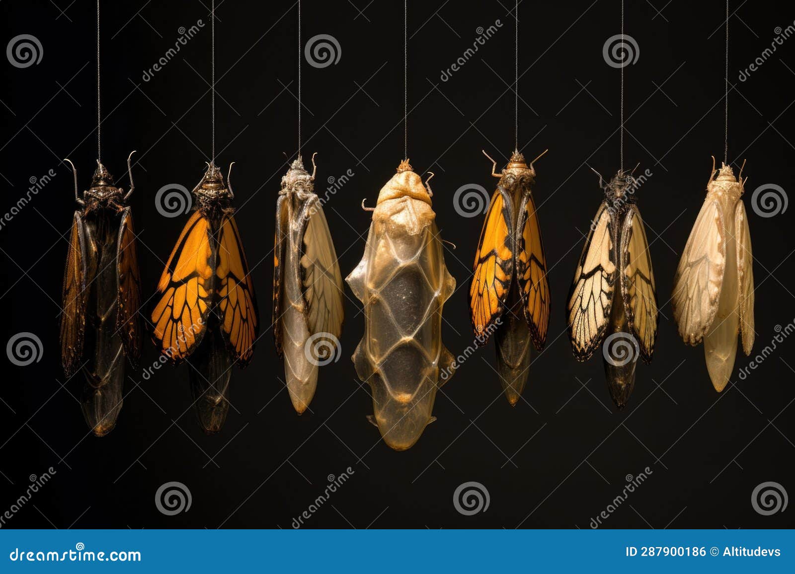 Sequence of Butterfly Emerging from Chrysalis Stages Stock Illustration