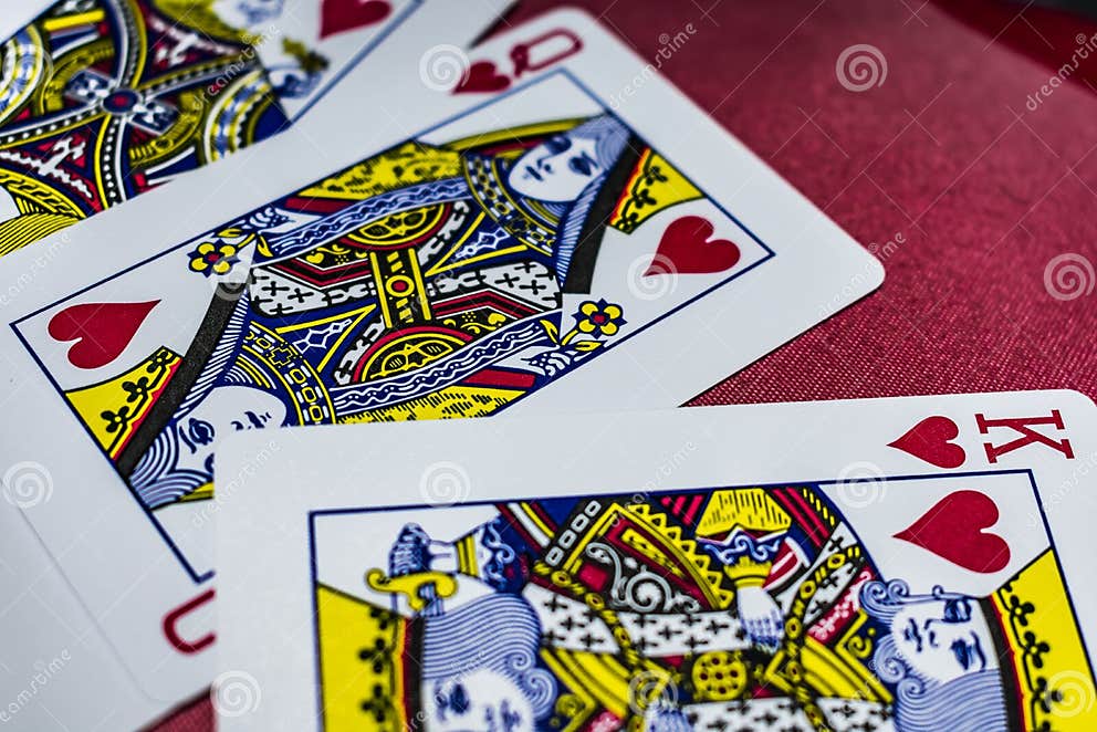 A Sequence of Jack, Queen, King Close View of Hearts Playing Card Stock