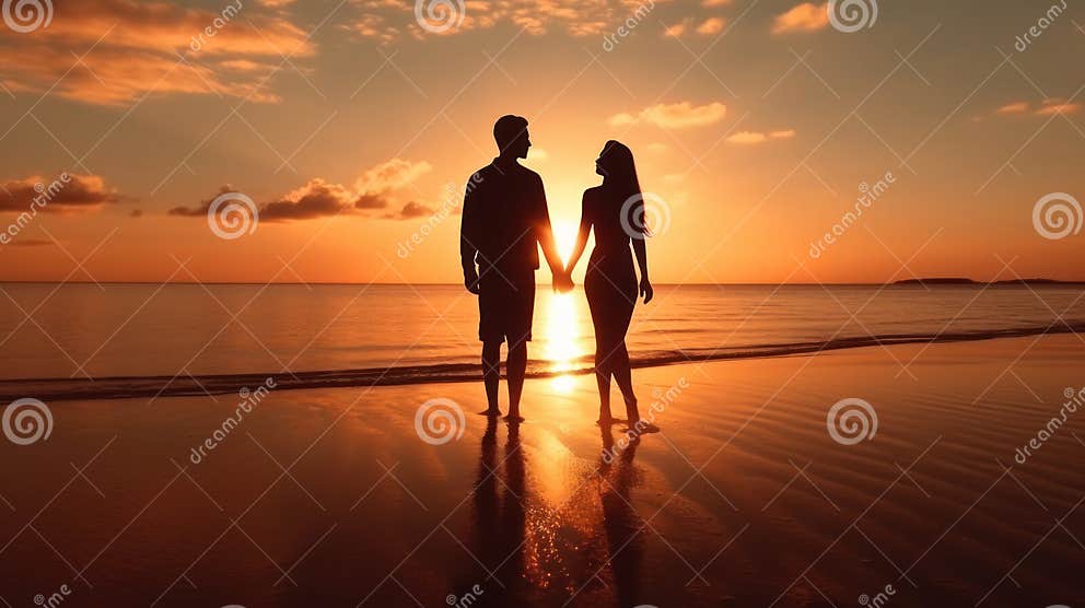 Serenade of Love: Silhouettes of Young Couples Embracing the Sunset ...