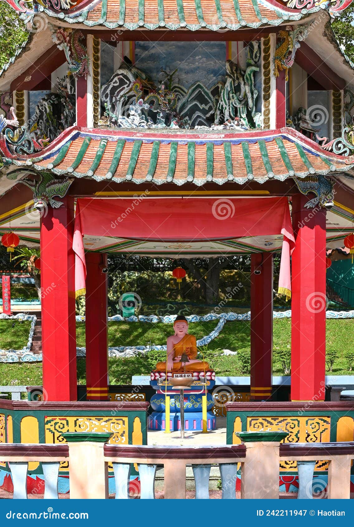 buddhist altar at haw par villa, singapore