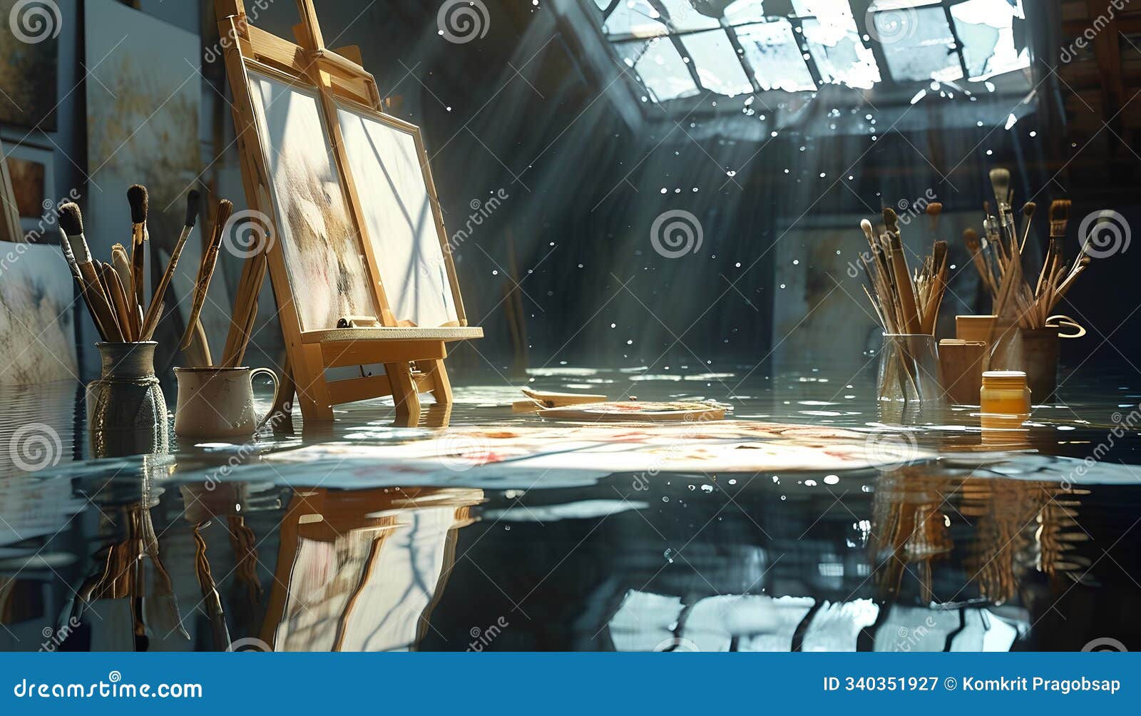 serene art studio surrounded by water and light
