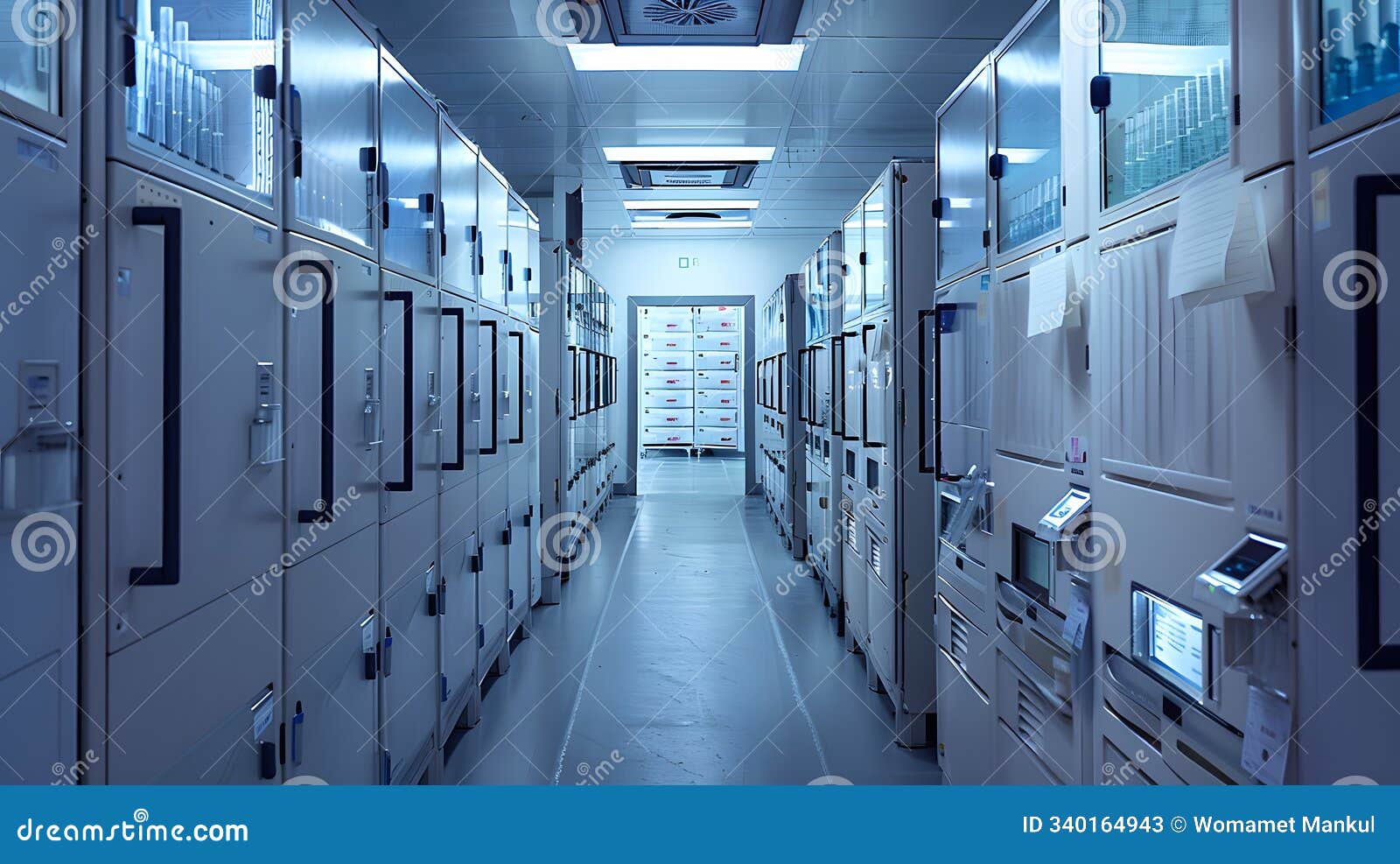 serene biobank scene with rows of storage units
