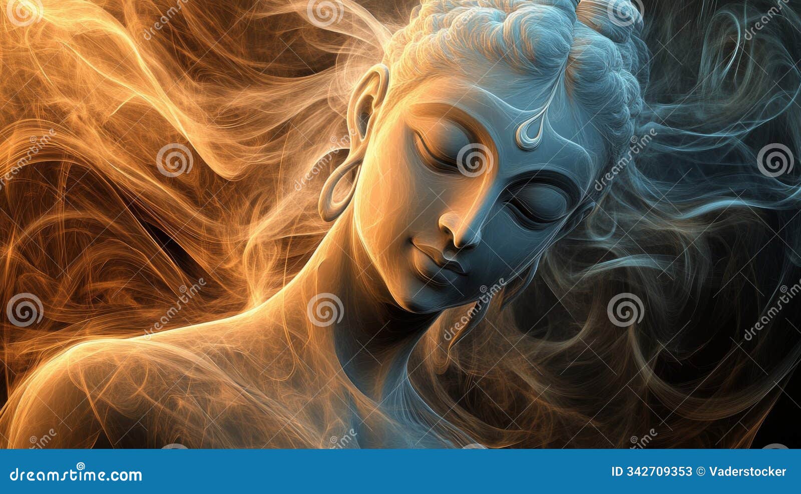 serene buddha statue surrounded by swirling smoke