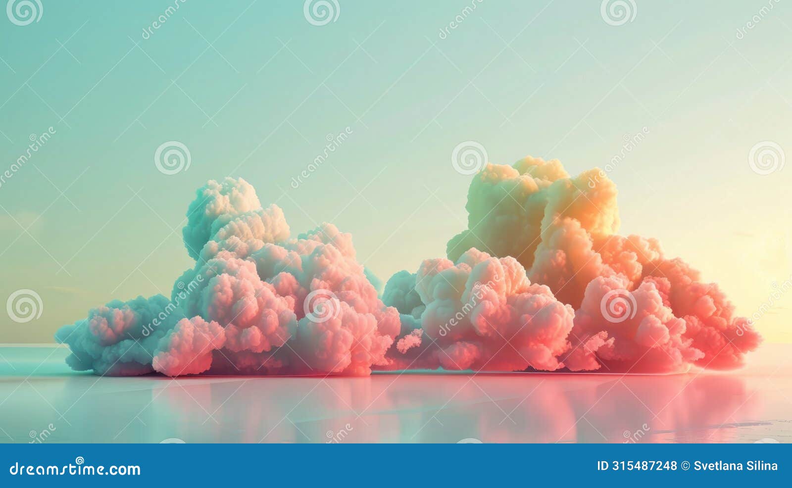 serene 3d clouds glide in pastel, celestial sky, merging flawlessly, creating a tranquil atmosphere. abstract 3d