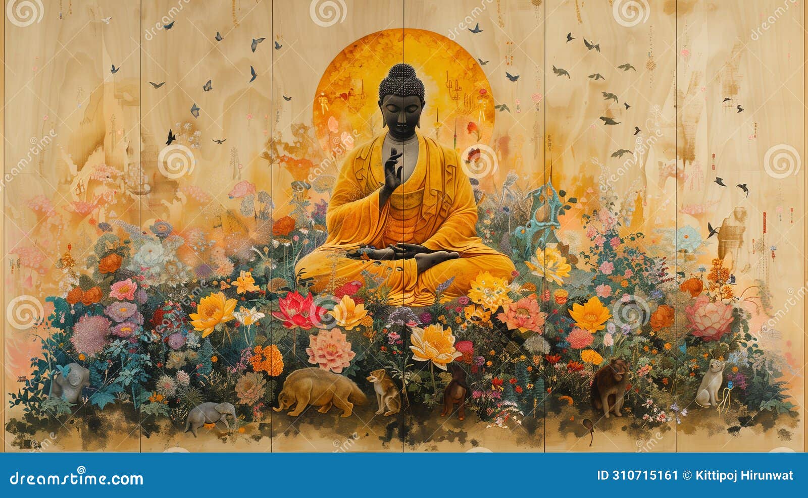 serene depiction of buddha's birth