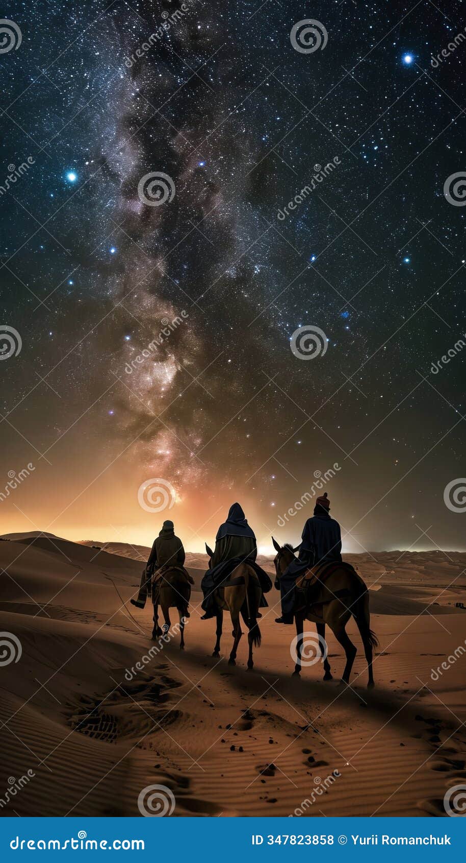 a serene desert night in palestine the wise men journeying with donkeys beneath a starry sky
