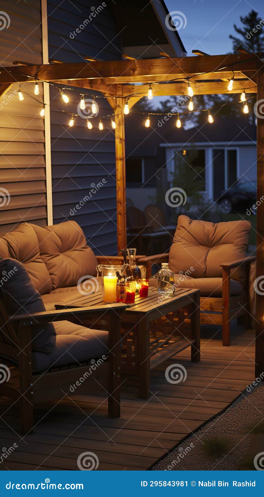 a backyard decorated with string lights lanterns for festival like new years eve christmas happy new year chinese new year and etc