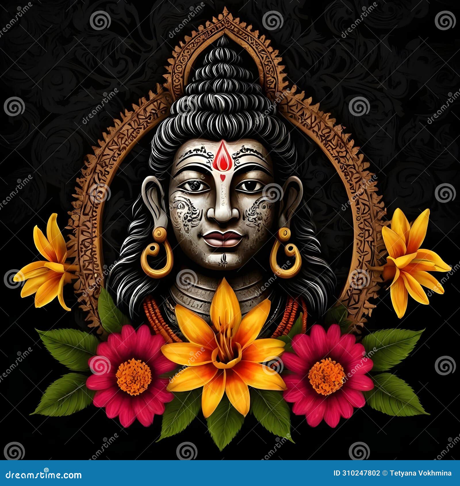 maha shivratri  of trishul damru and flowers with black background shivratri post
