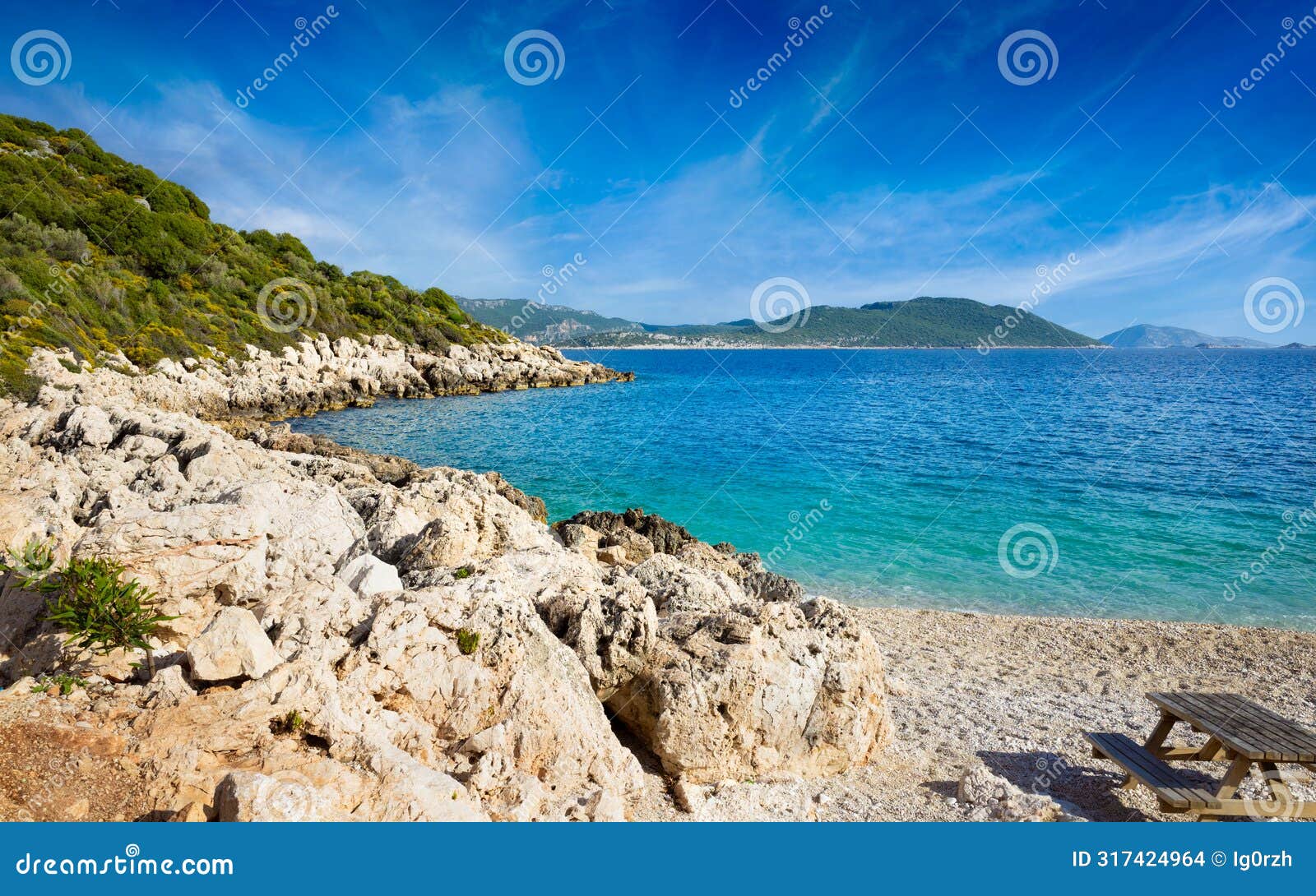 serene kas beach in antalya province of turkey with clear mediterranean sea