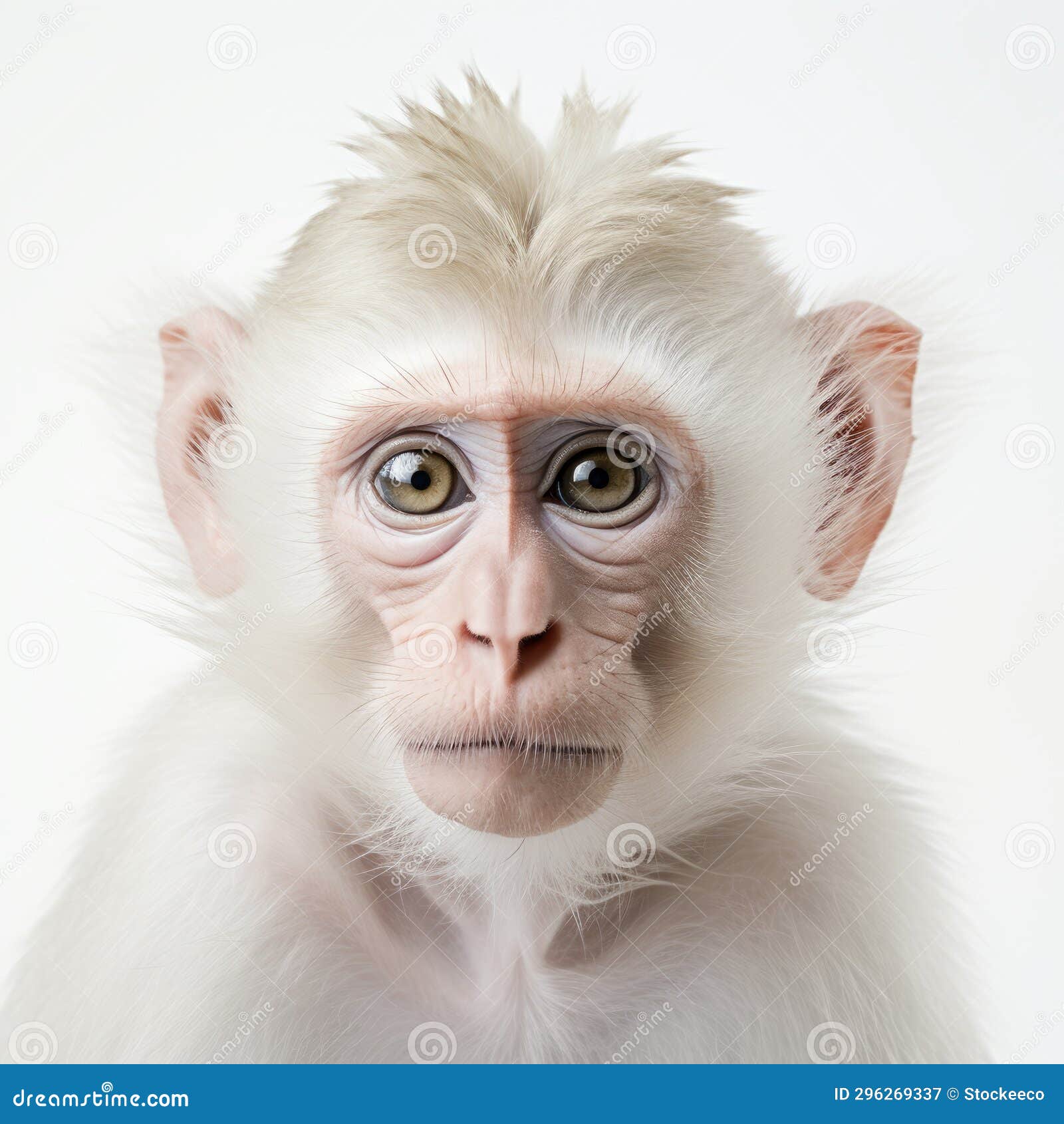 serene monkey in white studio: a captivating close-up