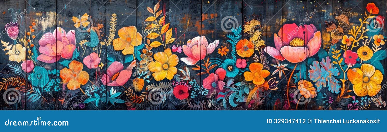 serene nature abstract: vibrant mural on rustic wooden canvas inspired by artistic splendor. generative ai