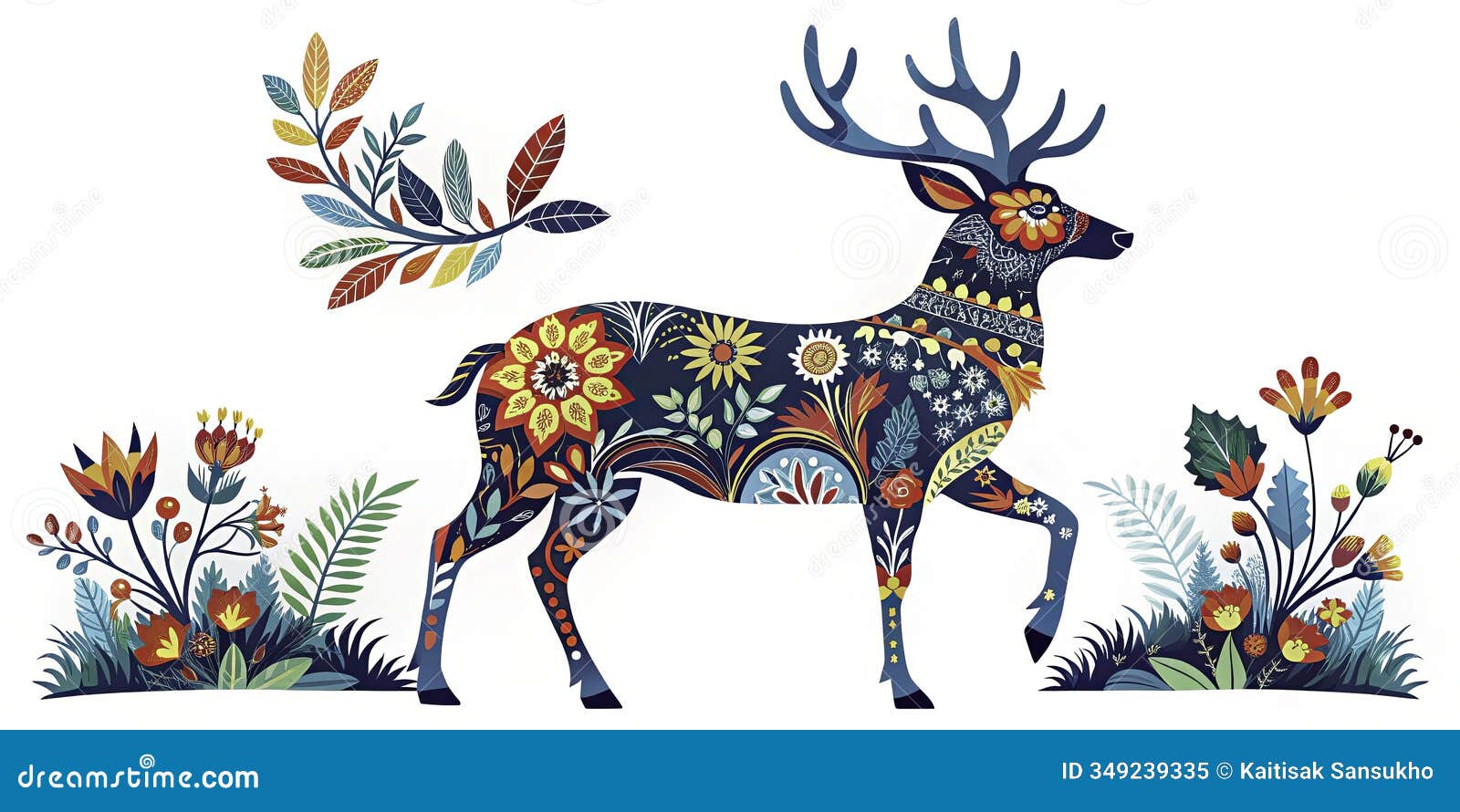 serene scandinavian deer silhouettes: a hygge-inspired aerial floral art print, capturing tranquil nordic