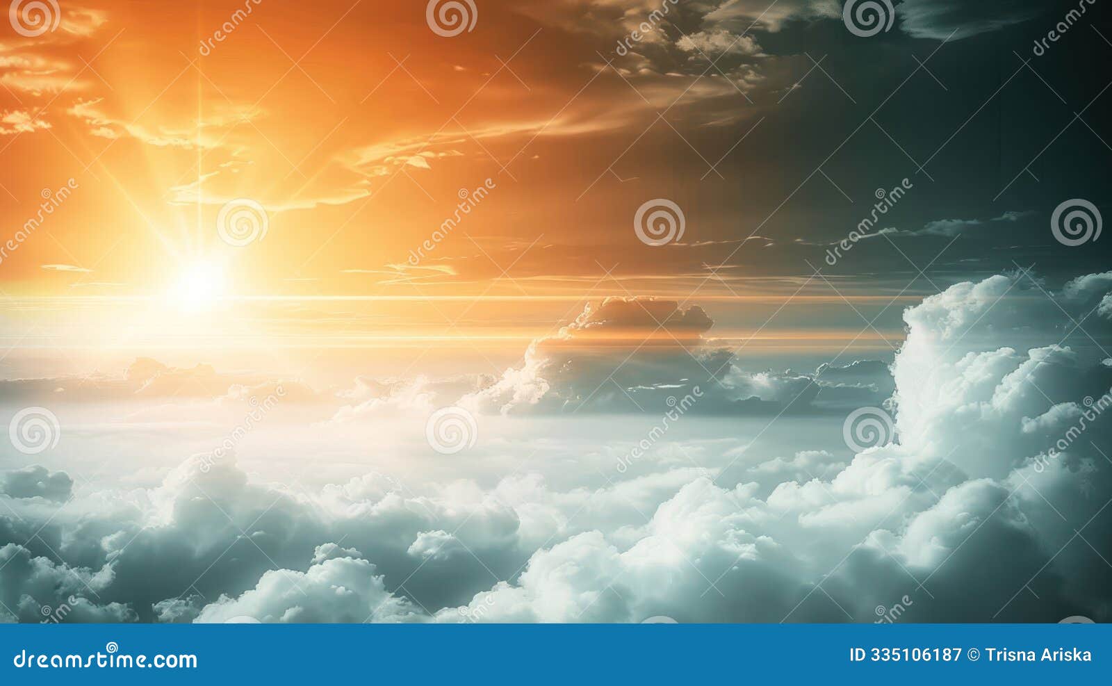 a serene sunrise over clouds, creating a tranquil and uplifting atmosphere