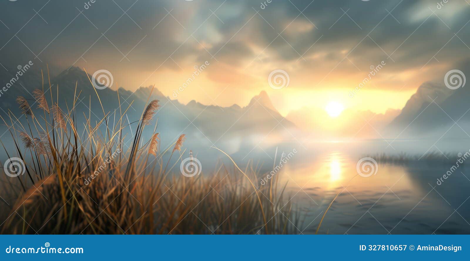 serene sunrise over misty mountain lake, a breathtaking view of untouched nature