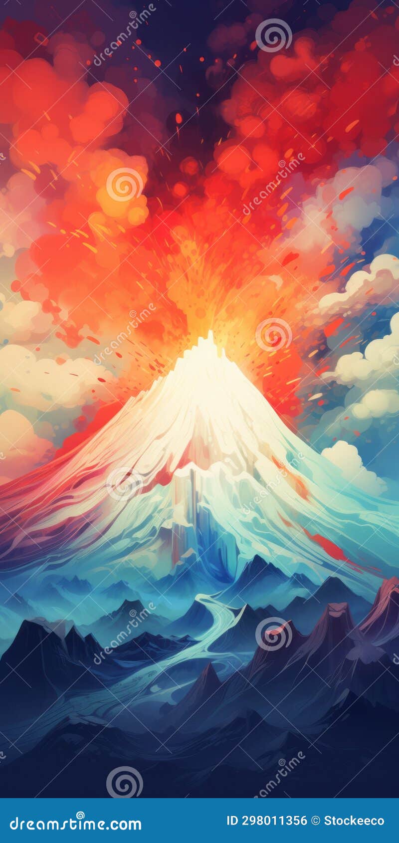 serene volcano: a whimsical anime artwork with realistic colors