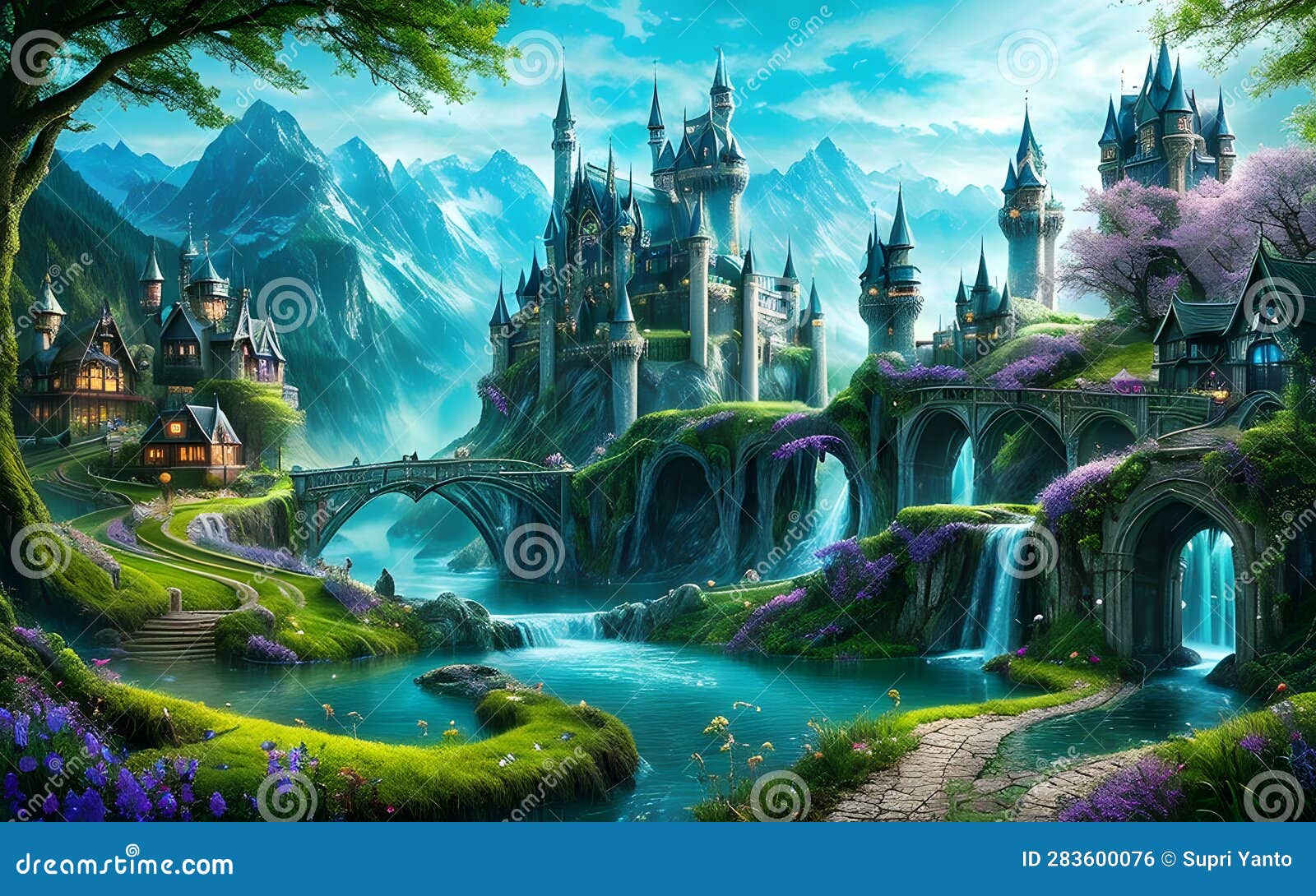 Serene Wonderland Moody Cold Place Environment by Magical Park Swarm of Sky  Clouds Over Castle Stock Illustration - Illustration of digital, mountain:  283600076