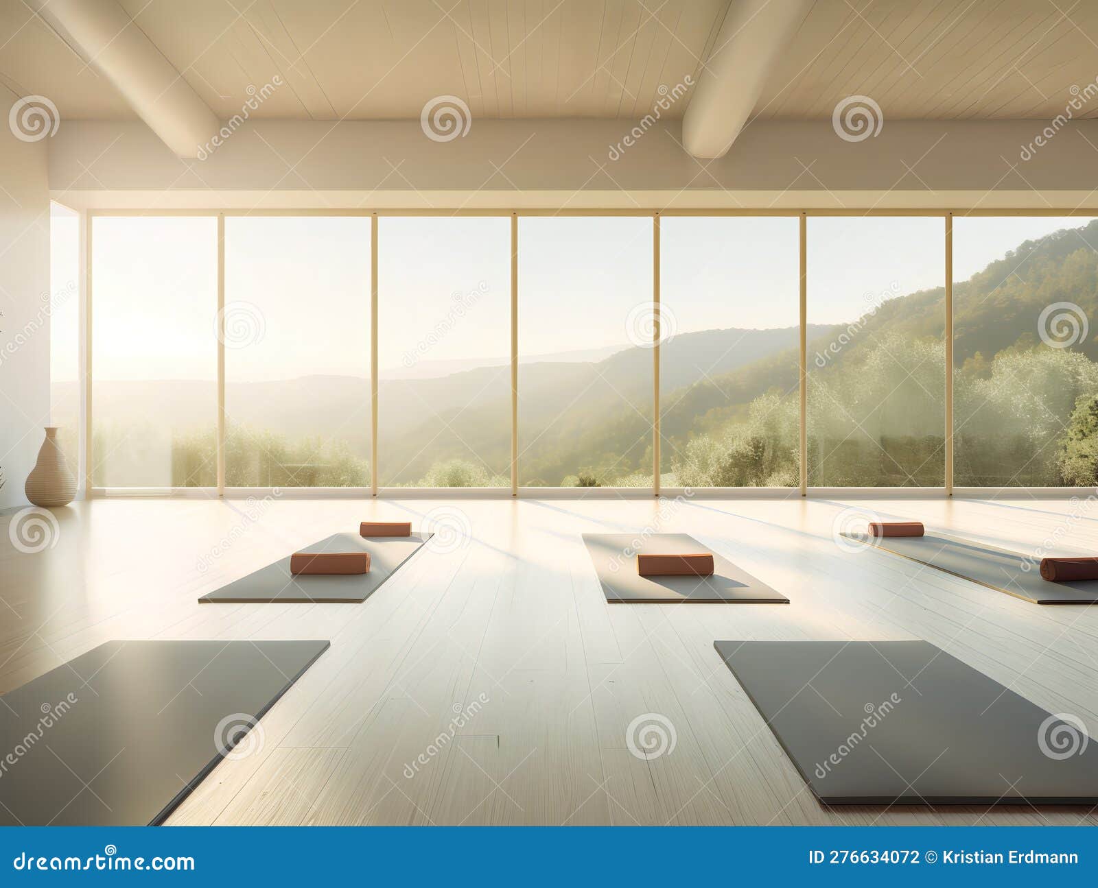 Empty Zen Room Or Yoga Studio With Nature View From Window And