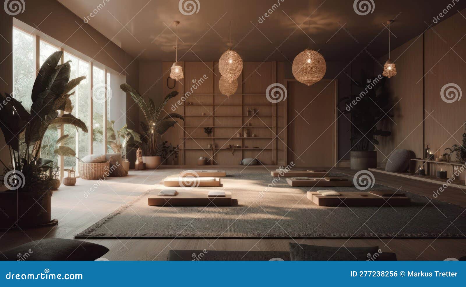 A Serene Yoga Studio with Soft Lighting and Calming Music Created with  Generative AI Stock Illustration - Illustration of poses, gentle: 277238256