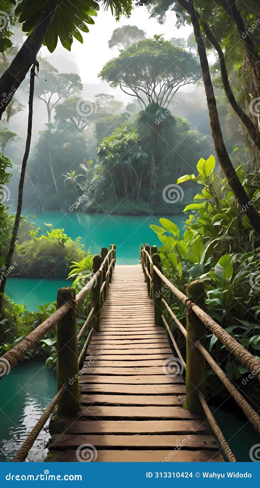 serenity bridge: a tranquil path through the jungle ai generated