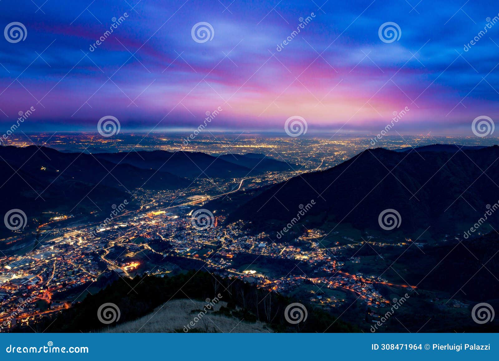 seriana valley illuminated at sunset