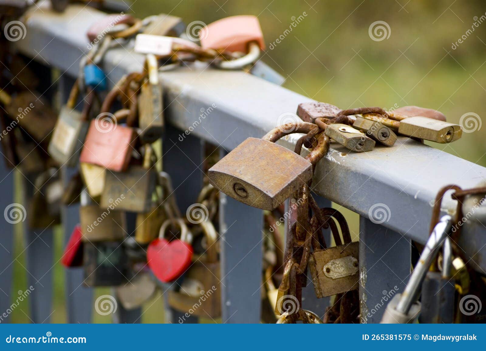 Series of Colored Padlocks of Love. Selective Focus. Stock Image