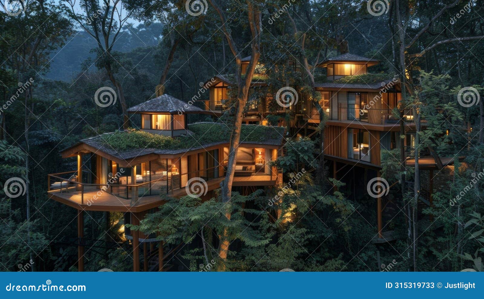 a series of cozy and luxurious treehouse suites perched high in the treetops offering a tranquil and comfortable sleep a
