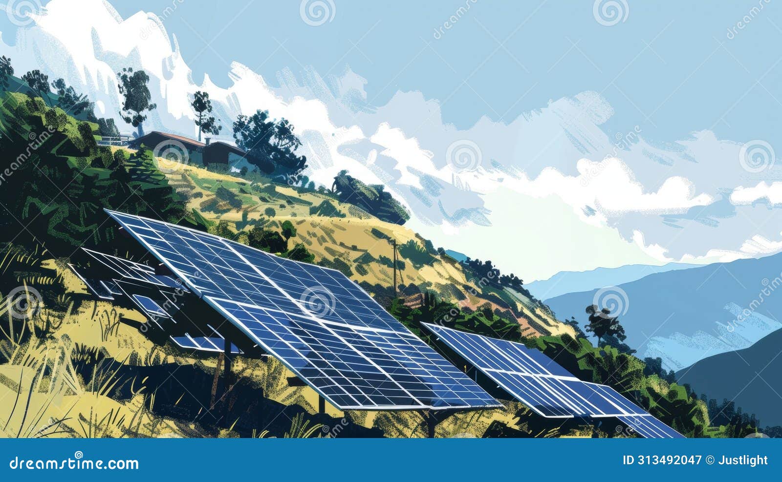 a series of solar panels positioned on the side of a mountain taking advantage of the high elevation and unobstructed
