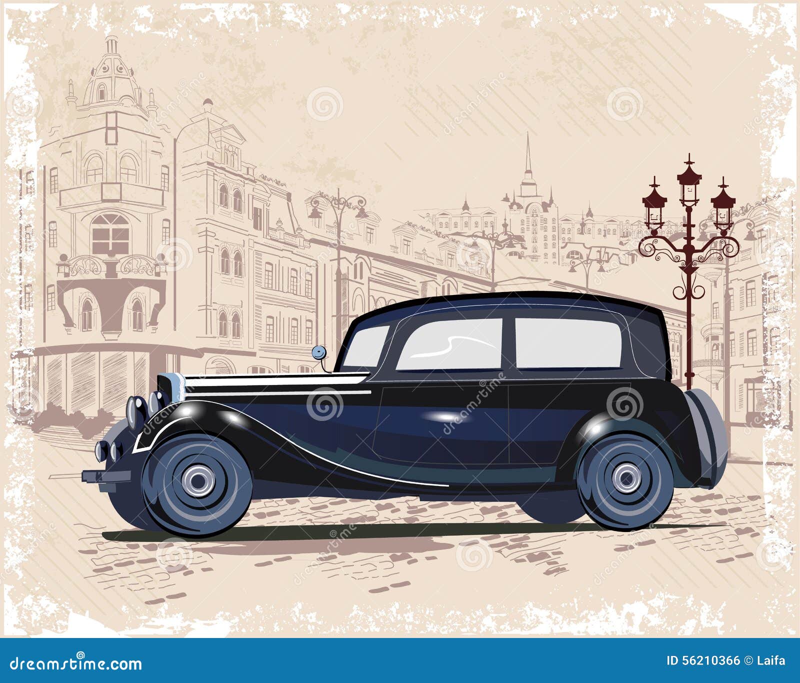 series of vintage backgrounds decorated with retro cars and old city street views.