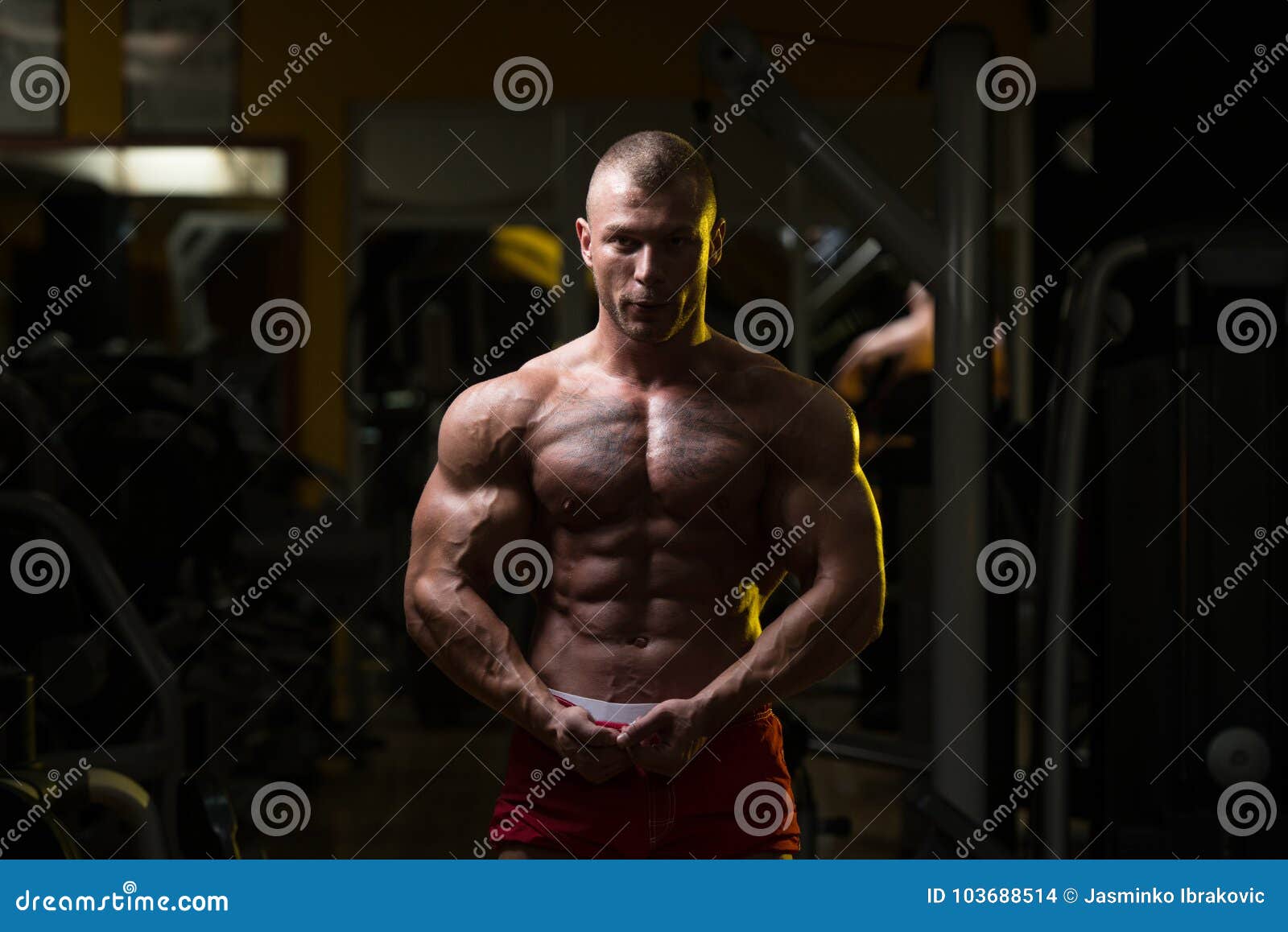 Serious Bodybuilder Standing in the Gym Stock Photo - Image of brown ...