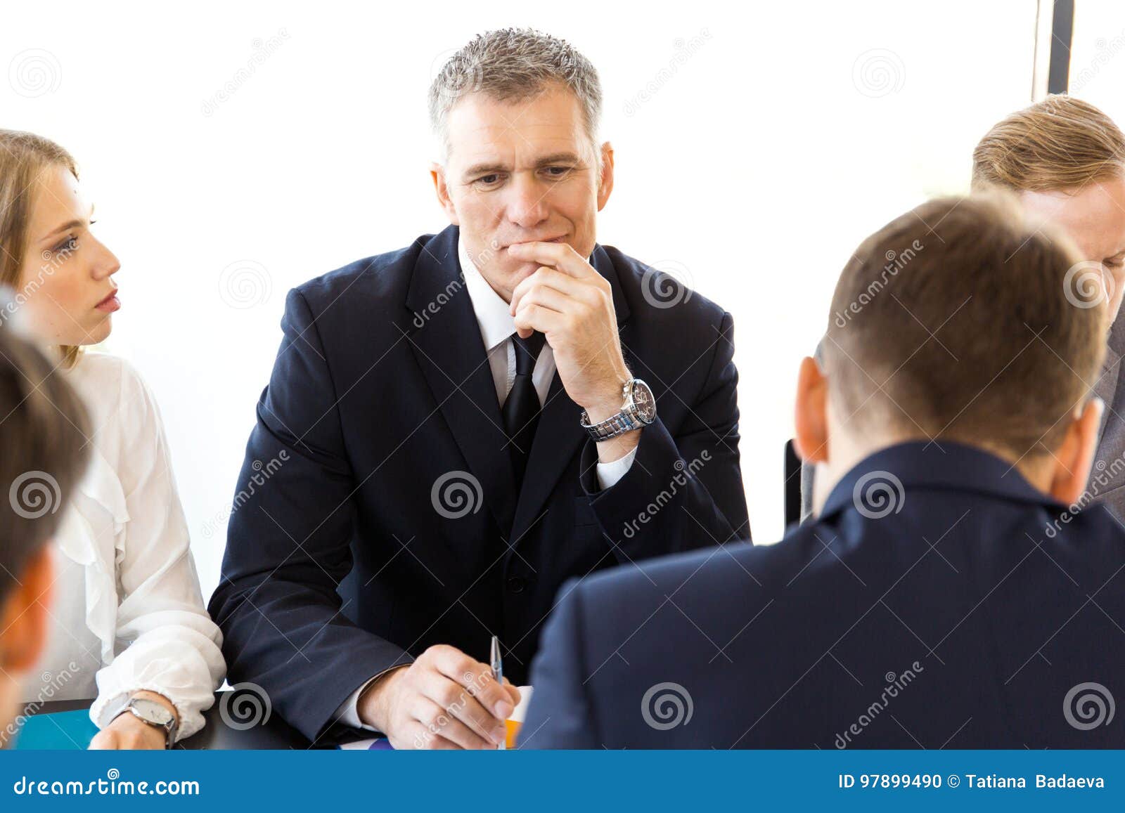 Serious Business People Thinking Stock Photo - Image of discussing ...