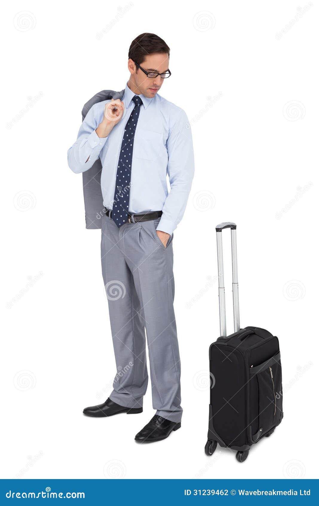 Serious Businessman Looking at His Luggage Stock Photo Image of male