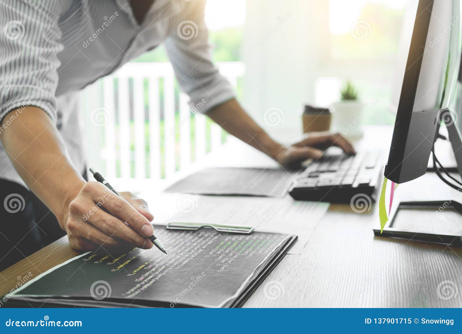 Serious Busy Hipster Young Web Software Developer Programmer is Coding ...