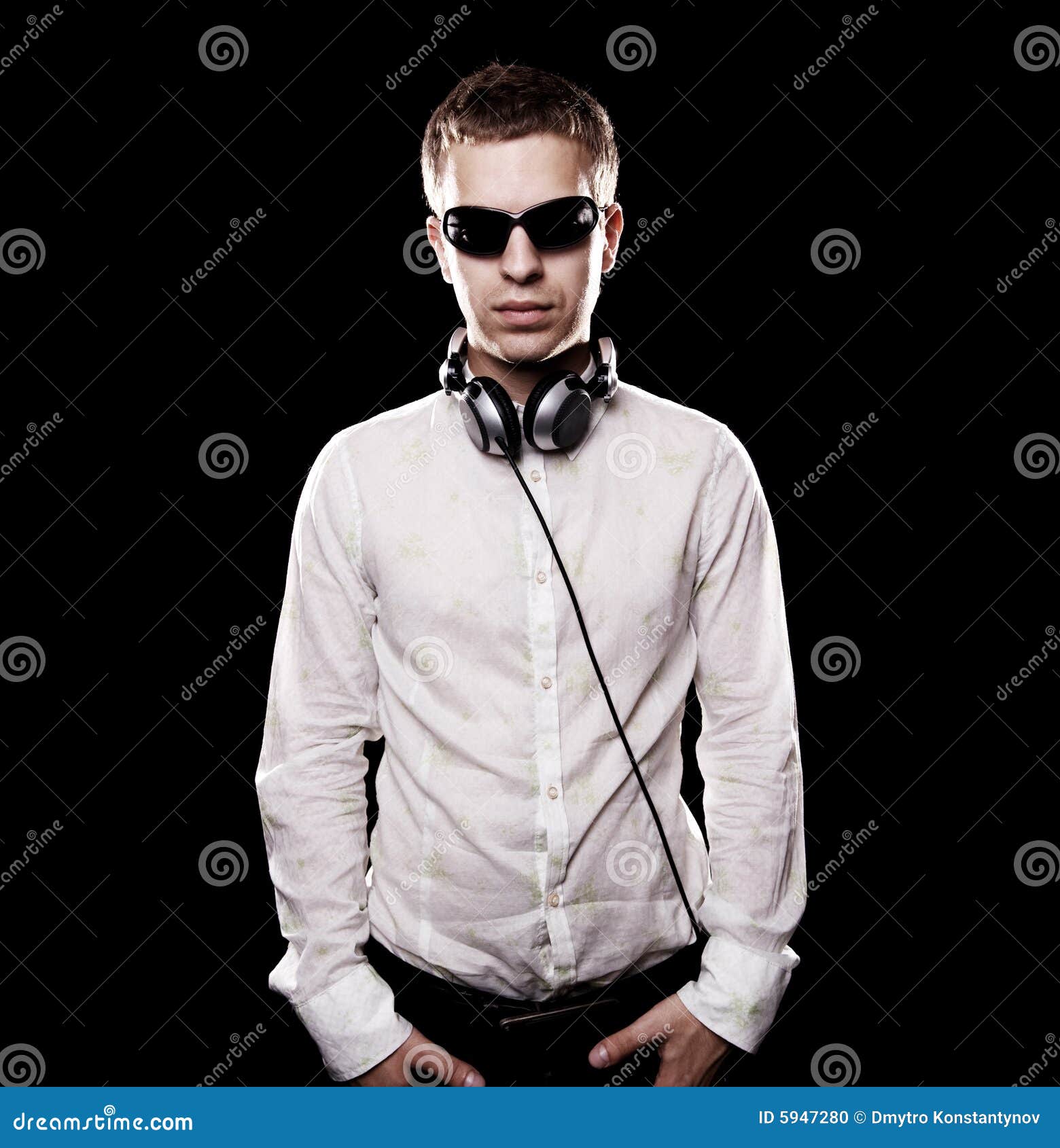 Serious dj with headphones stock photo. Image of confident 5947280