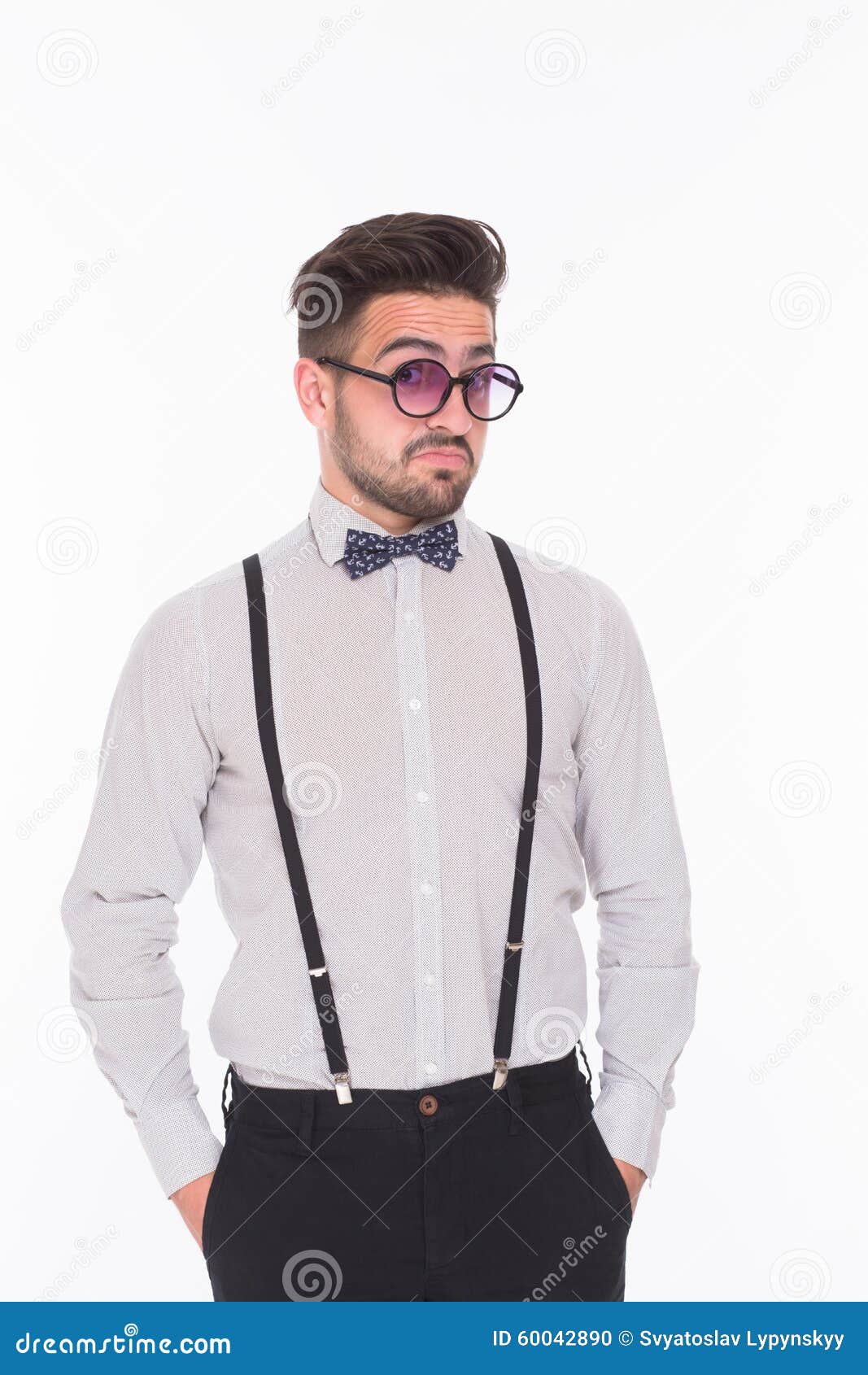 Serious Hipster Man in Studio Stock Photo - Image of beard, fashion ...