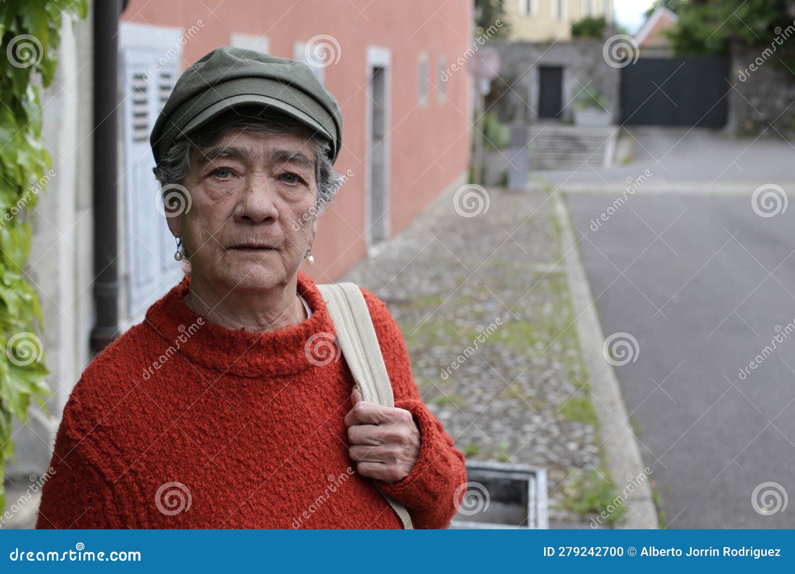 Serious Looking Senior Woman with Short Gray Hairstyle Stock Photo