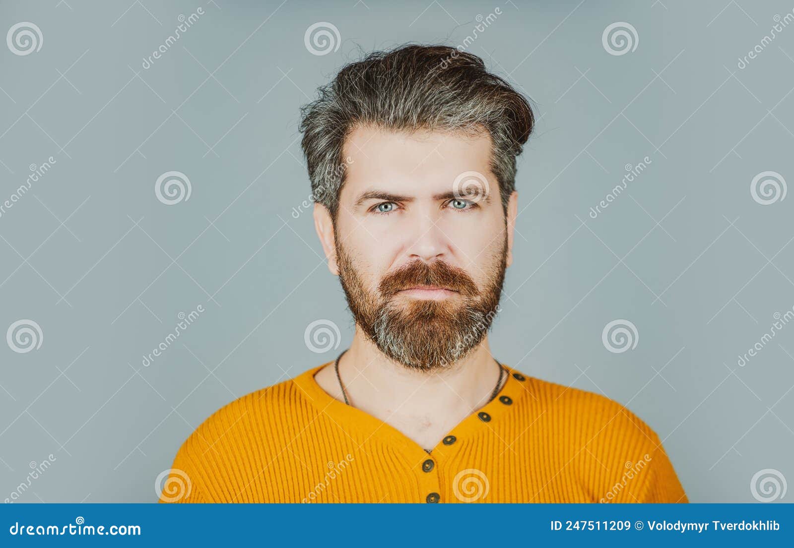 Serious Man Face. Bearded Guy. Human Expression Emotion Concept ...