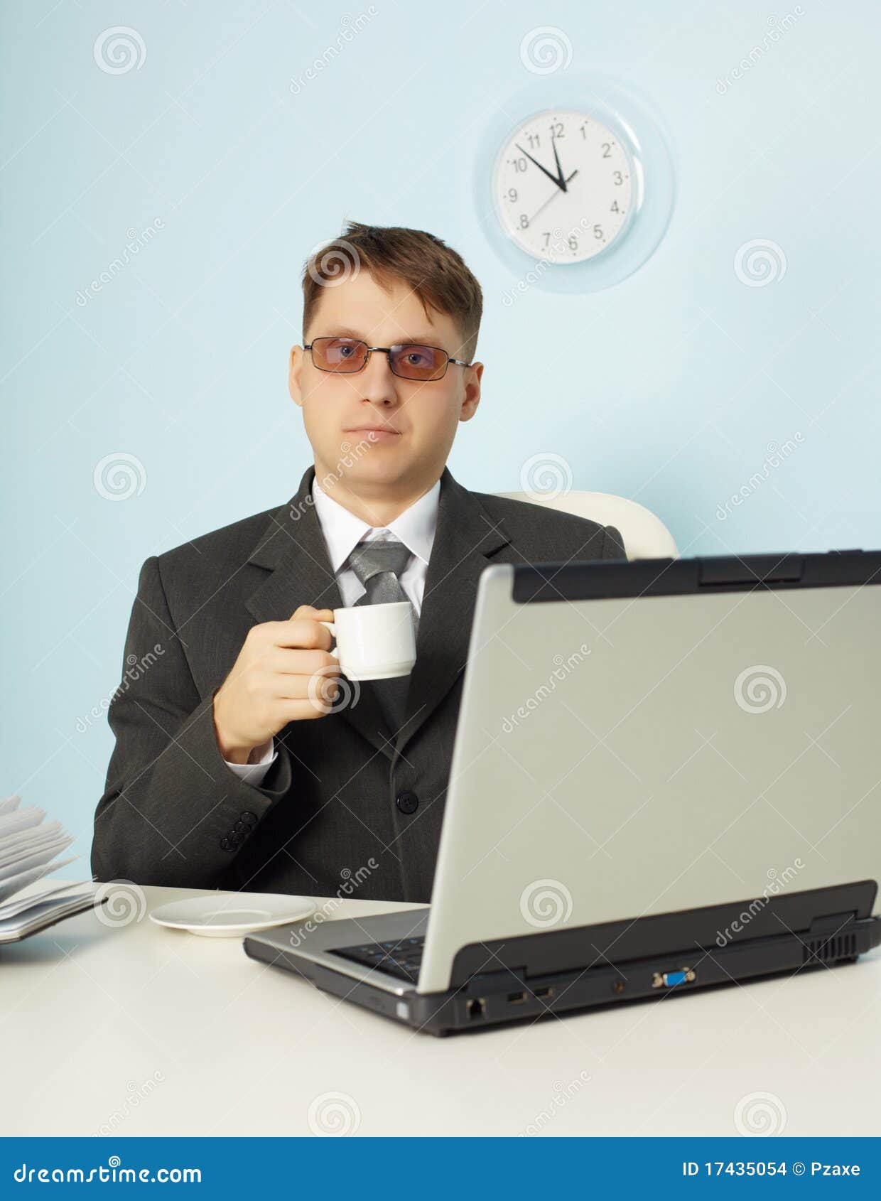 Serious Man at Office with Laptop and Coffee Stock Photo Image of