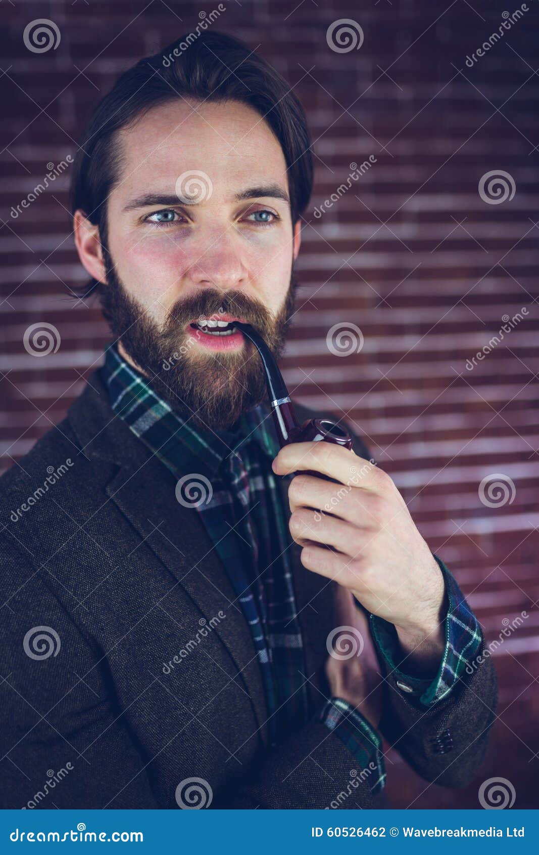 Serious Man with Smoking Pipe Looking Away Stock Photo - Image of